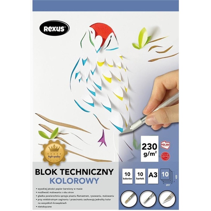 Bloc desen Beniamin Premium, A3, 10 foi colorate, 230g/m2