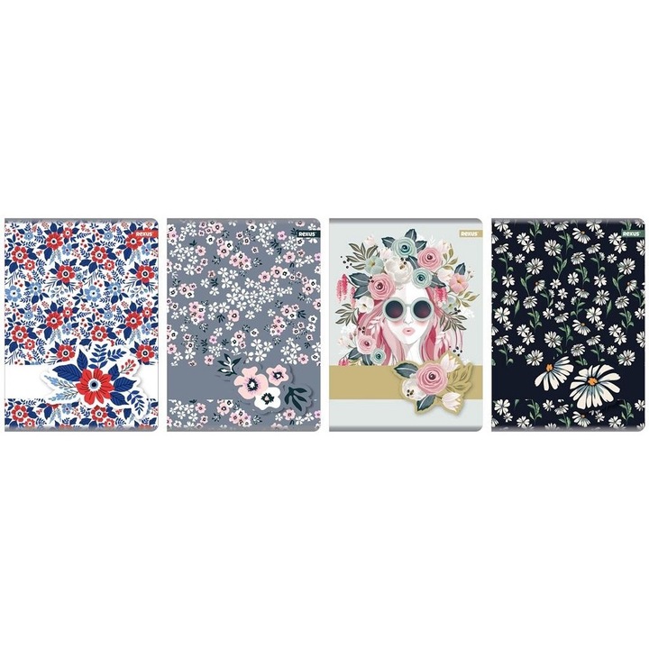 Set 5 caiete A5, Beniamin, 80 file, carouri, grafica Flower