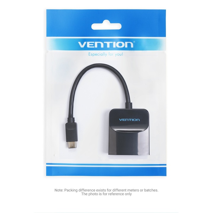 Convertor video Vention, USB Type-C(T) la VGA (M), 0.15m, rezolutie maxima 1080p la 60 Hz, conectori auriti, cupru, invelis PVC, negru
