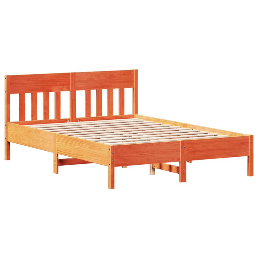 Cadru pat fara saltea vidaXL, maro ceruit, 140x190 cm, lemn masiv pin ...