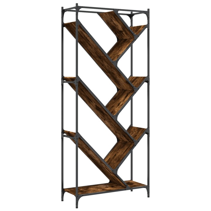 Biblioteca vidaXL, stejar fumuriu, 79x30x180 cm, lemn prelucrat/metal, 23.08 Kg