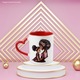 Cana cu o mama de culoare care isi tine in brate fetita, ilustratie, floricele in par, rochii, grija, iubire materna, dragoste, 330ml, Ceramica cu Maner Inima Rosie