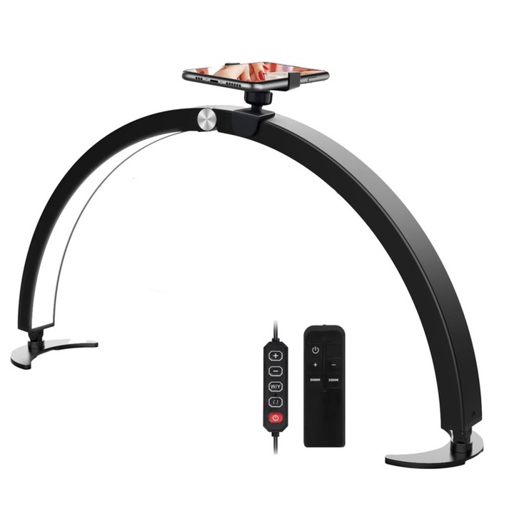 Lampa manichiura, WALALLA, pliabila, 7 tonuri reci/calde si 10 reglaje de luminozitate, 40W, cu telecomanda, pentru tatuaje gene manichiura, 73cm, negru