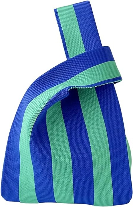 Kötött tote táska, poliészter, zöld/kék