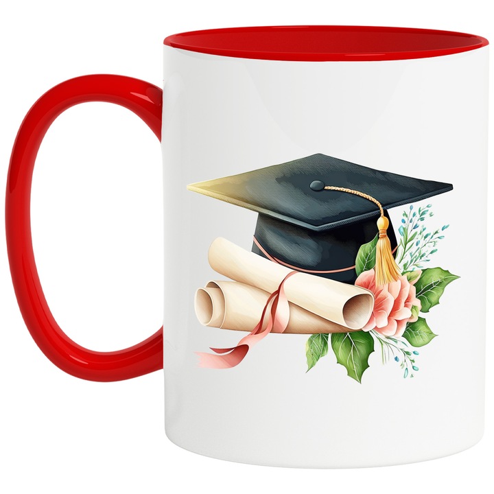 Чаша с абитуриентска шапка, 330мл, Керамика с червена дръжка