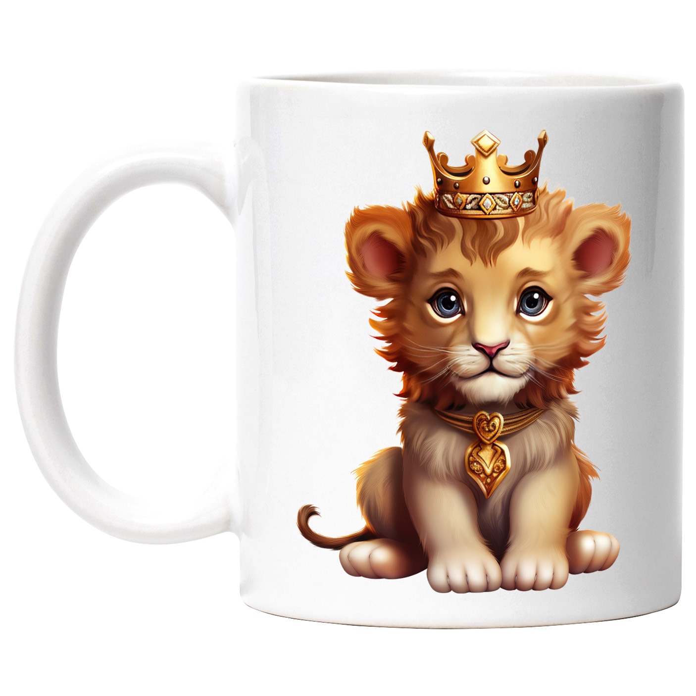 Cana cu un pui de leu care poarta o coroana regala, ilustratie, regele ...
