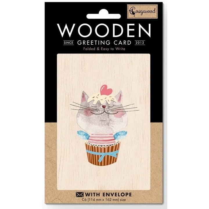 Felicitare Cozywood, lemn, cu plic, format C6