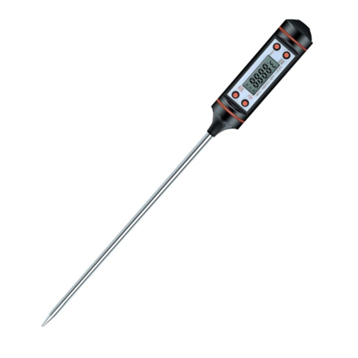 Кухненски термометър, Kosiil, Неръждаема стомана, LCD дисплей, 150 mm, Черен