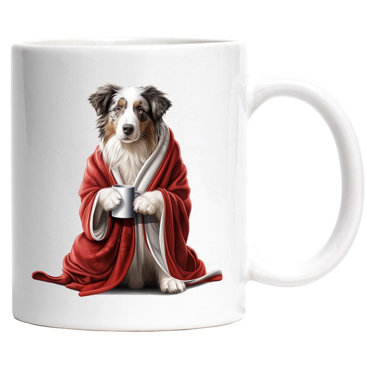 Bögre komoly kutyával, rajta kapucnis, illusztráció, betegség, teás bögre, kell jól, 330ml, Kerámia fehér fogantyúval