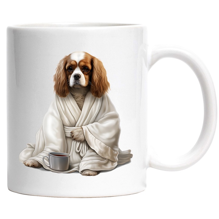 Bögre komoly kutyus fehér fejjel, teás bögre, illusztráció, megfázás és influenza kezelés, 330ml, Kerámia fehér fogantyúval