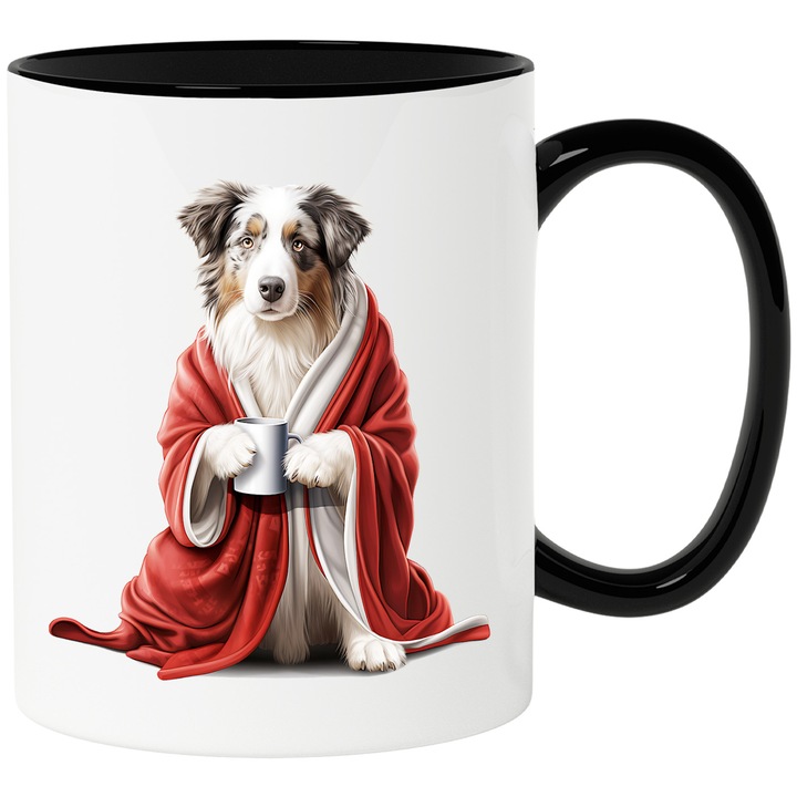 Bögre komoly kutyával, rajta kapucni, illusztráció, betegség, teás bögre, kell jól, 330ml, Kerámia fekete fogantyúval