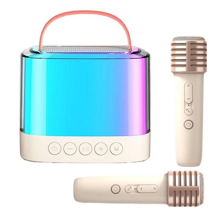 Gyermek karaoke készlet, WALALLA, ABS, Bluetooth 5.1, RGB, Fehér