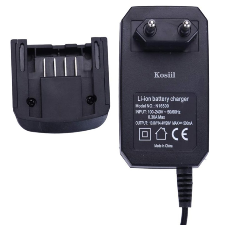 Akkumulátortöltő, Kosiil®, Li-Ion, Kompatibilis a Black & Decker készülékkel, 10,8V-20V, Fekete