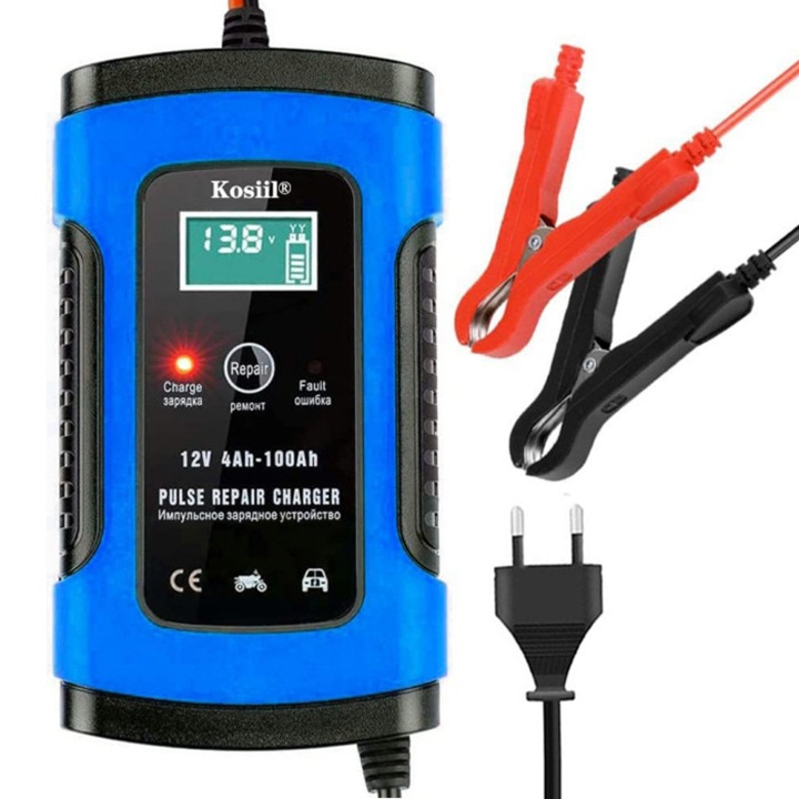 Redresor auto, Kosiil®, Afisaj digital, 12V 6A, Multicolor