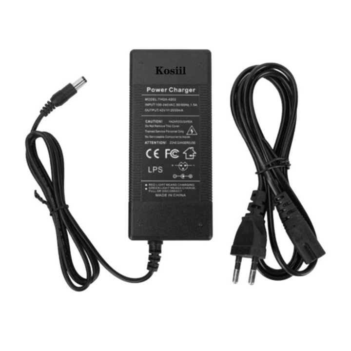 Зарядно за електрически скутери, Kosiil®, Съвместимо с Xiaomi M365, 42V 2A, Черно