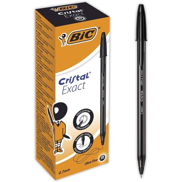 Комплект 20 химикалки, Bic, Cristal Exact, черни