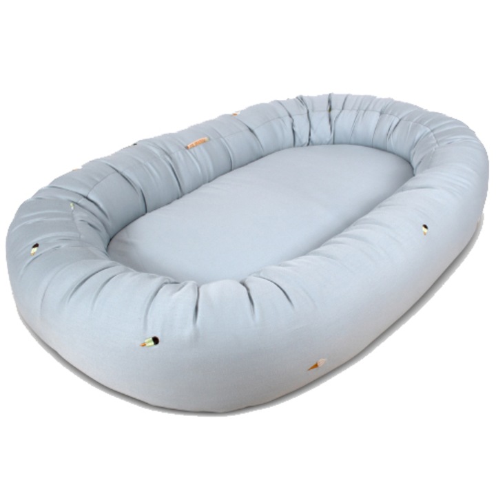Babynest din bumbac organic pentru bebelusi Filibabba, Cool Summer, pearl blue