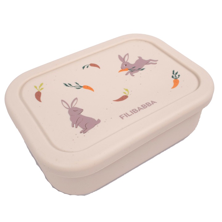 Cutie de pranz din silicon, cu separator, pentru bebelusi si copii Filibabba Toasted Almond