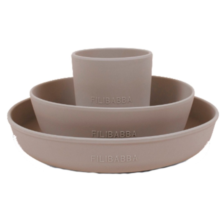 Set de masa din silicon pentru bebelusi si copii, set de 3 bucati, Filibabba warm grey