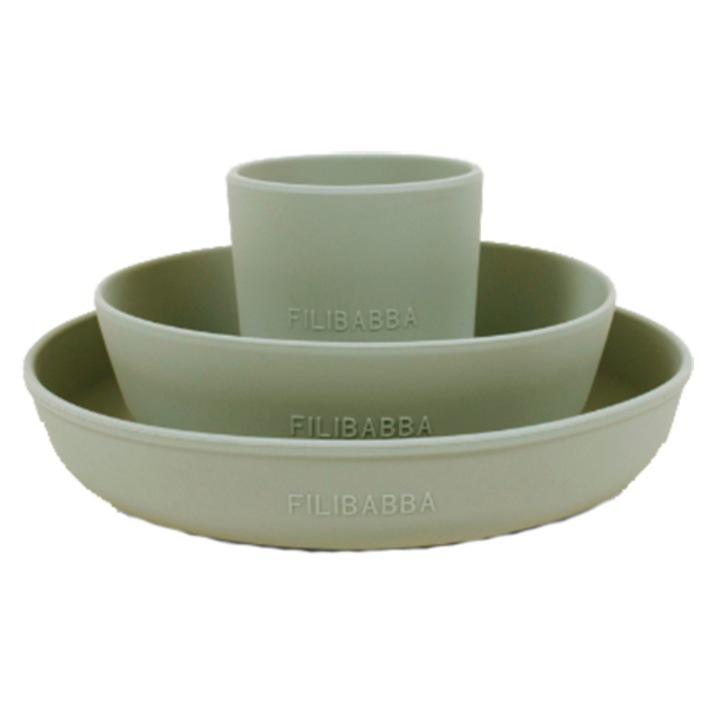 Set de masa din silicon pentru bebelusi si copii, set de 3 bucati, Filibabba green