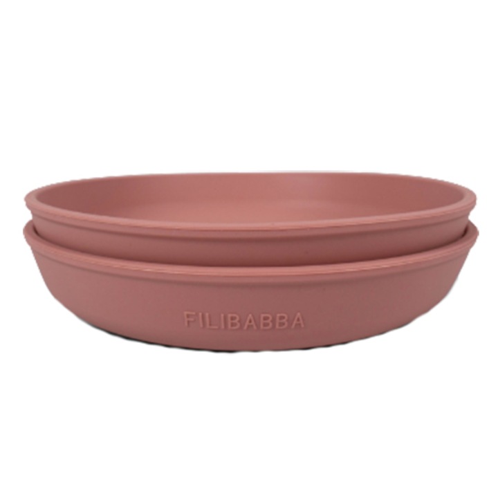 Farfurii din silicon cu ventuza pentru bebelusi si copii Filibabba, set de 2 bucati, rose