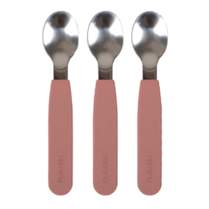 Lingurite din silicon si otel inoxidabil pentru bebelusi si copii Filibabba, set de 3 bucati, rose