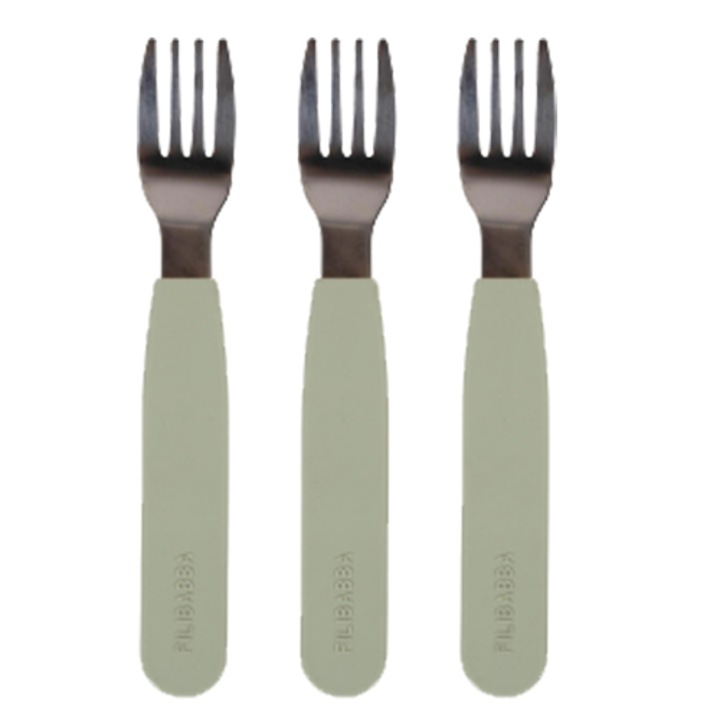 Furculite din silicon si otel inoxidabil pentru bebelusi si copii Filibabba, set de 3 bucati, green