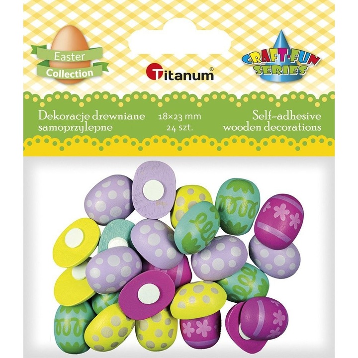 Set accesorii decorative, Titanum, 18x23mm, Model Oua de Paste, Lemn, multicolor, 24 buc