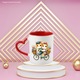 Cana cu 2 pisicute care se plimba cu bicicleta, ilustratie, prietenie, cosulete cu floricele, escapada, 330ml, Ceramica cu Maner Inima Rosie