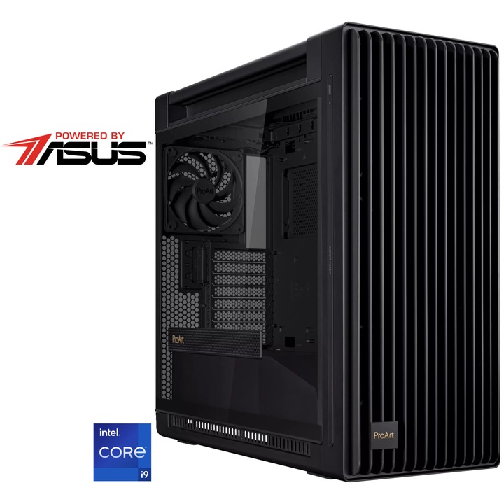 Настолен компютър Serioux Gaming, Powered by ASUS, Intel® Core™ i9-13900KF, 64GB DDR5, 2TB SSD, ASUS ProArt GeForce® RTX™ 4070 Ti SUPER, 16GB GDDR6X, No OS, Black