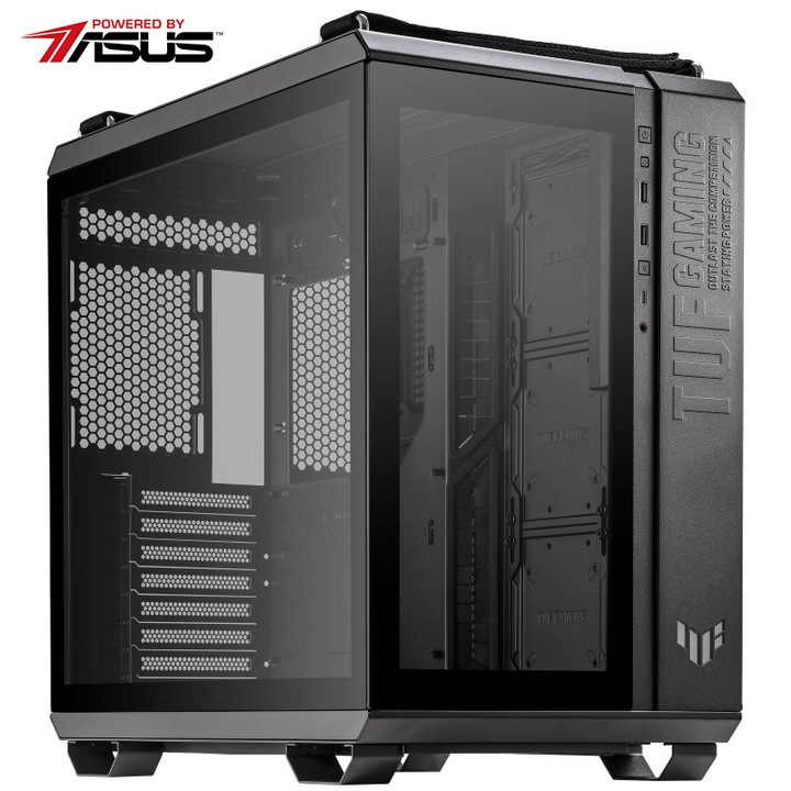 Sistem Desktop PC Gaming Serioux Powered by ASUS cu procesor AMD Ryzen™ 5 8500G pana la 5.0 GHz, 64GB DDR5, 2TB SSD, ASUS TUF Radeon™ RX 7700 XT 12GB GDDR6, No OS, Black