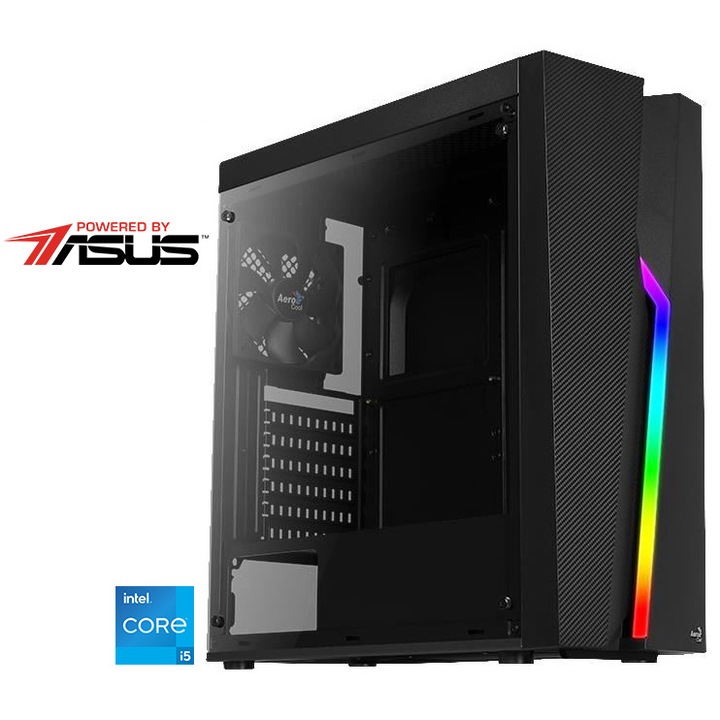 Настолен компютър Serioux Gaming, Powered by ASUS, Intel® Core™ i5-12400F, 16GB DDR4, 1TB SSD, ASUS Dual GeForce® RTX™ 3050, 8GB GDDR6, No OS, Black