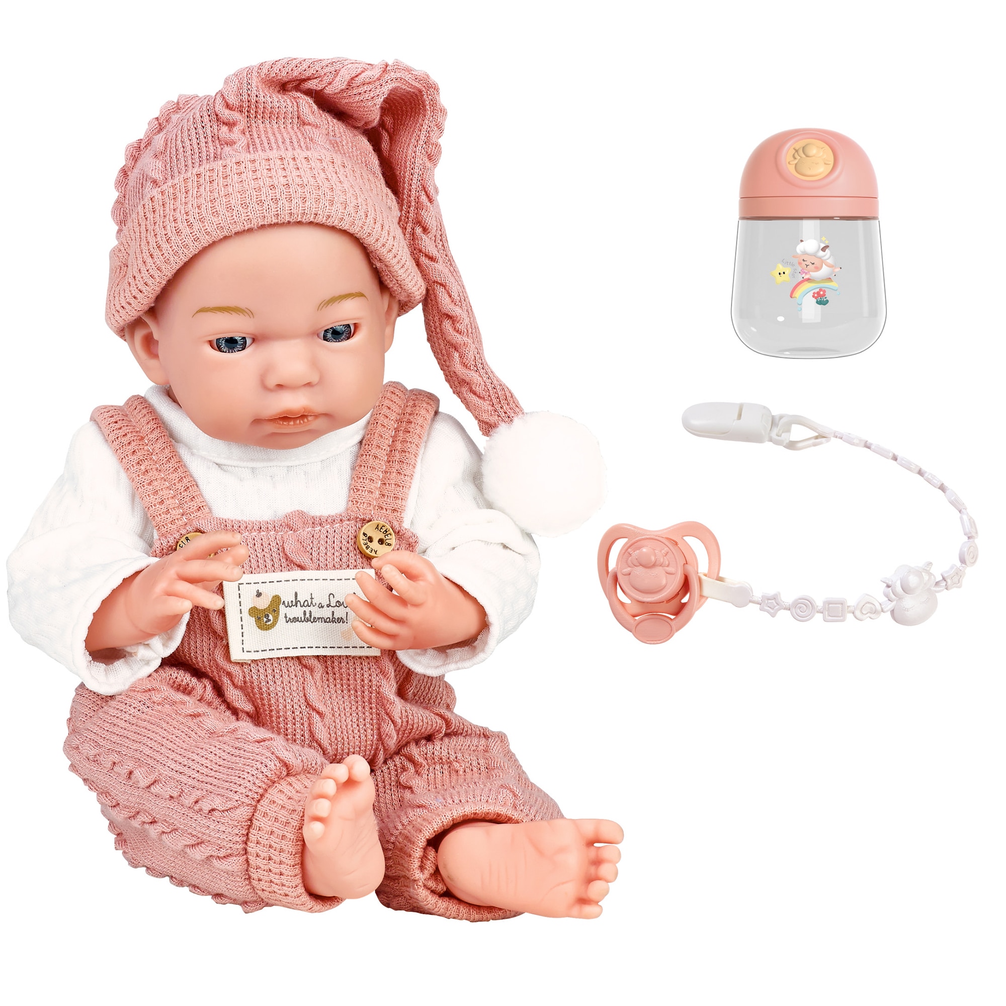 Papusa bebelus Mappy, 25 cm, cu suzeta si biberon, roz