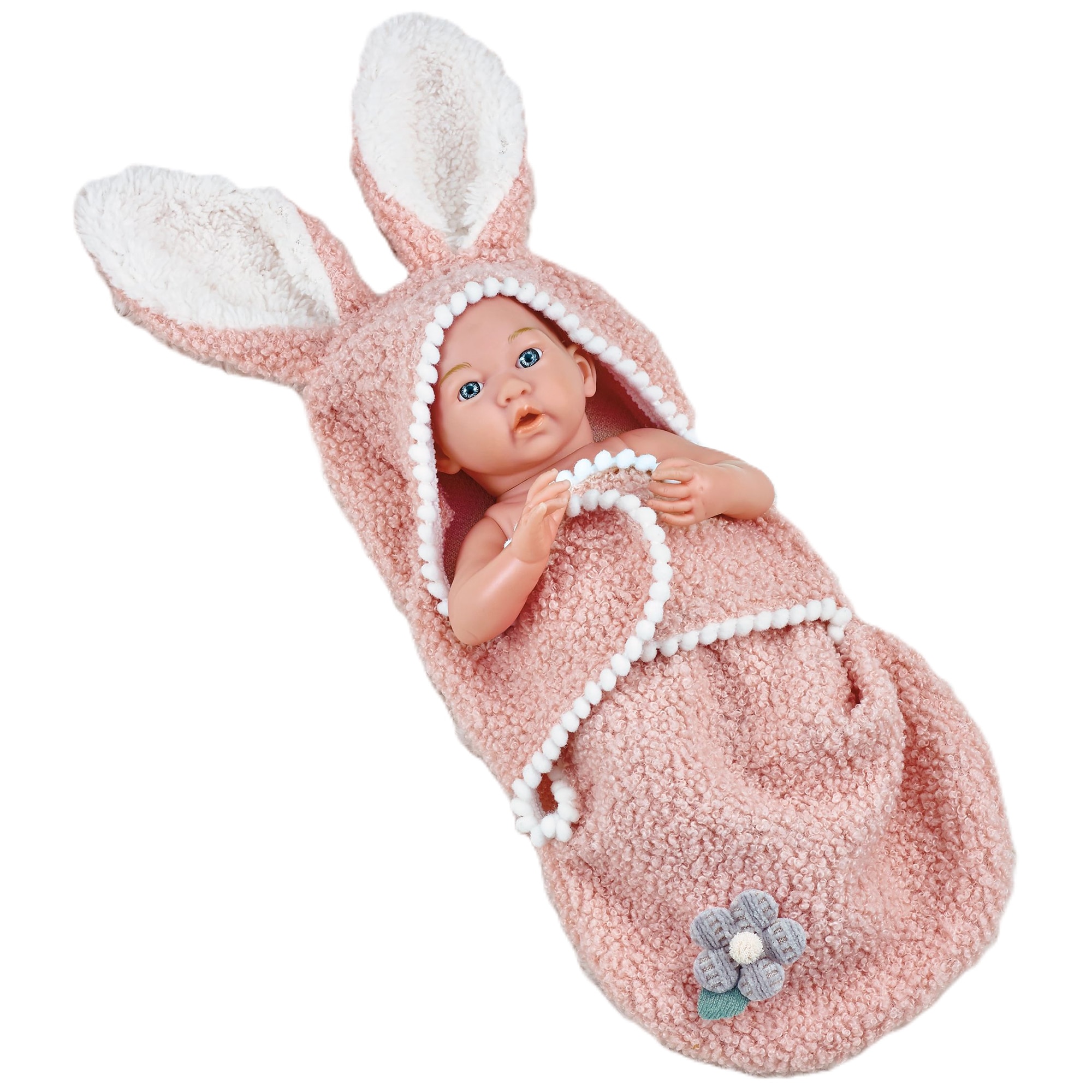 Papusa bebelus Mappy, 25 cm, cu paturica, roz