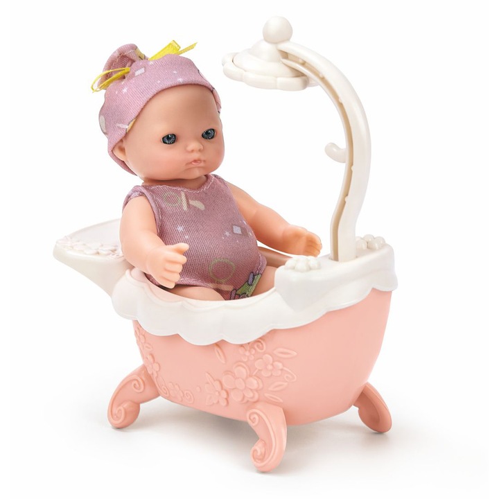 Papusa bebelus Mappy, 15 cm, cu cadita, mov