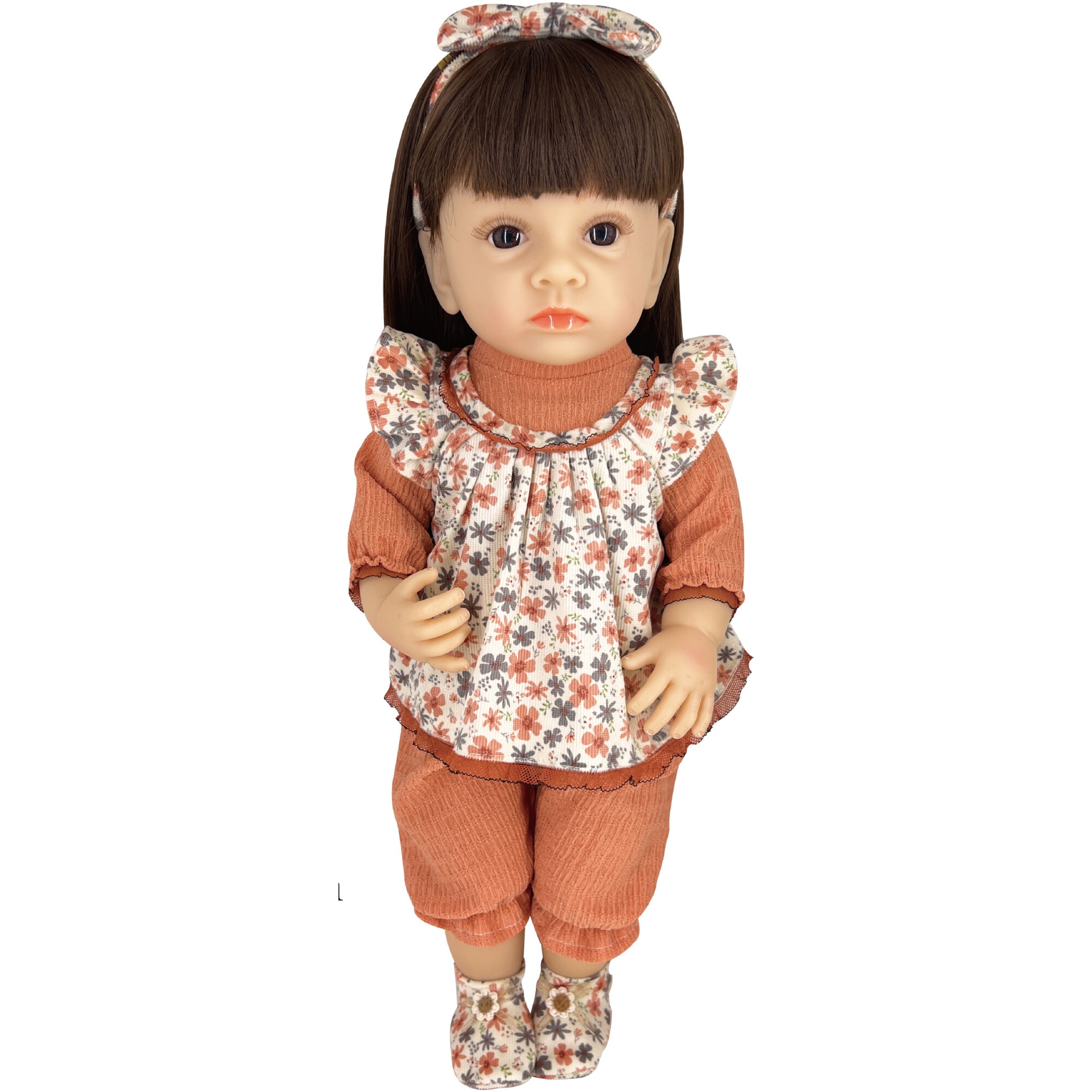 Papusa din vinil, Mappy Baby so Lovely, 56 cm, cu salopeta, portocaliu