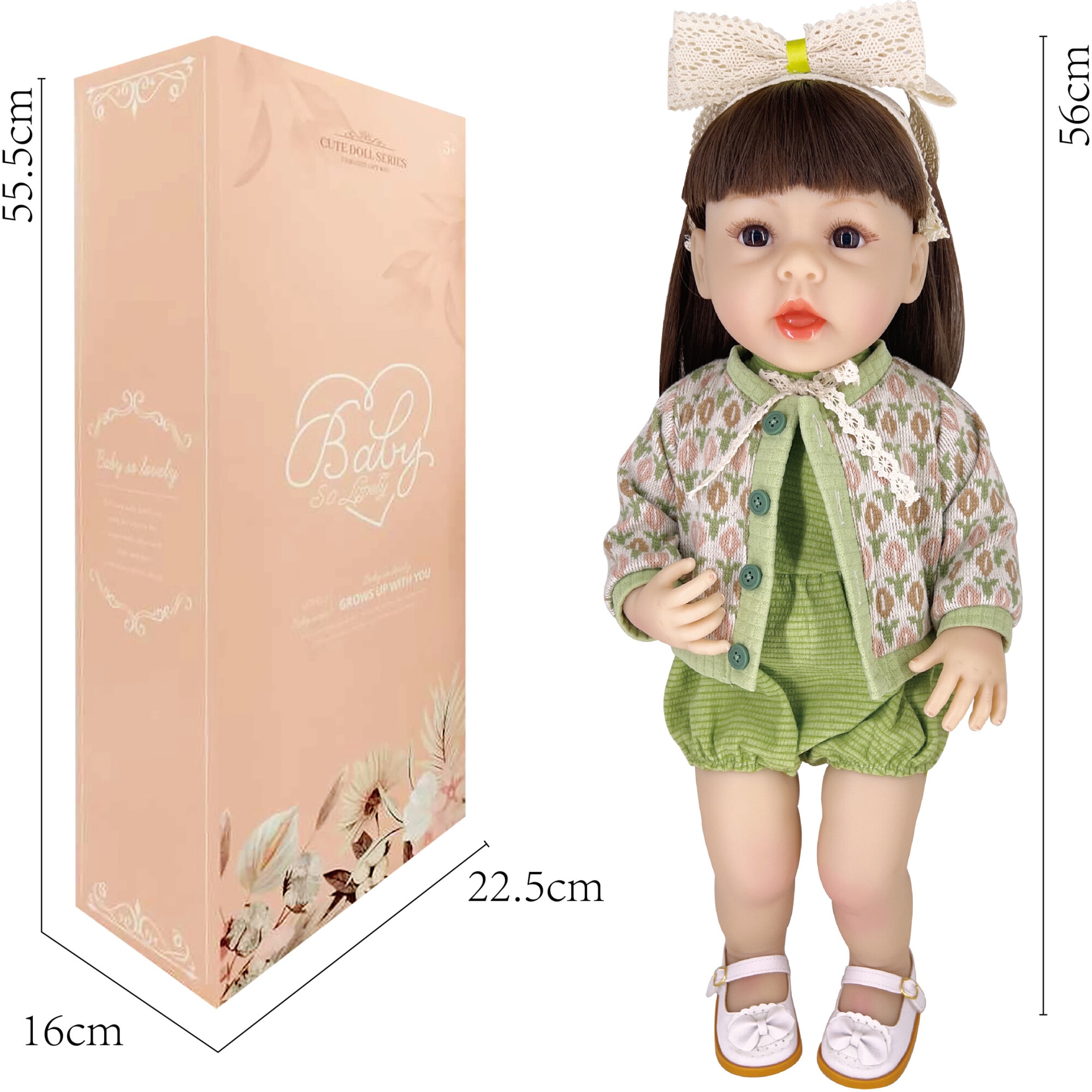 Papusa din vinil, Mappy Baby so Lovely, 56 cm, cu salopeta si