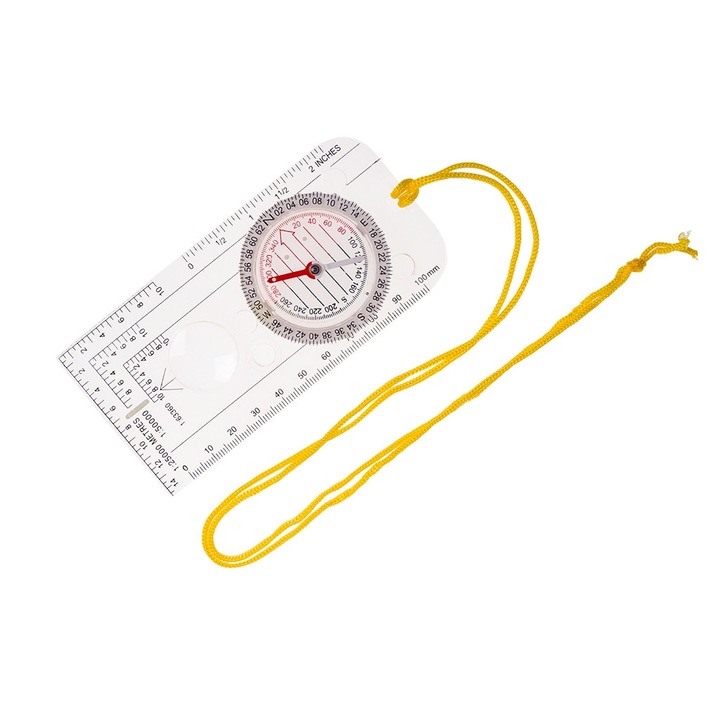 Borz kültéri iránytű nagyítóval és vonalzókkal a méréshez