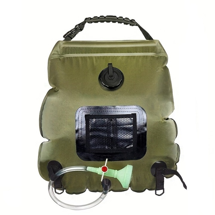 Преносим душ за къмпинг, WALALLA, PVC, Термометър, 20L, Зелен