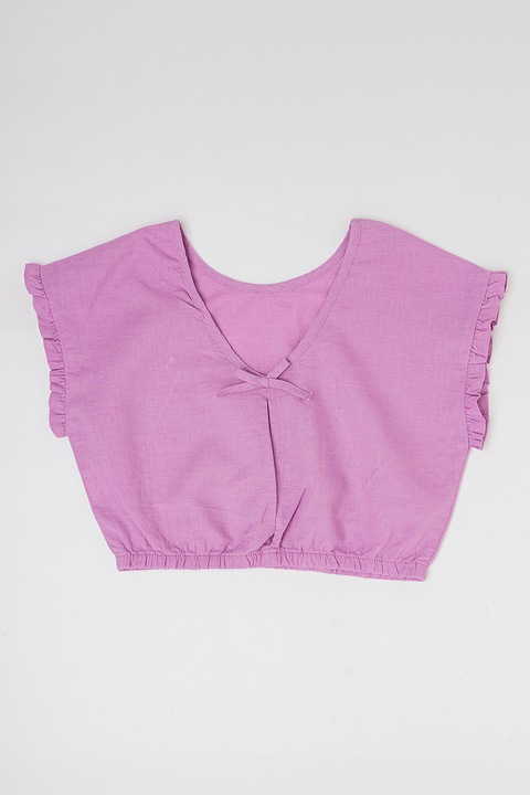 United Colors of Benetton, Bluza crop din amestec de in si bumbac cu maneci scurte, Lila, 130 CM