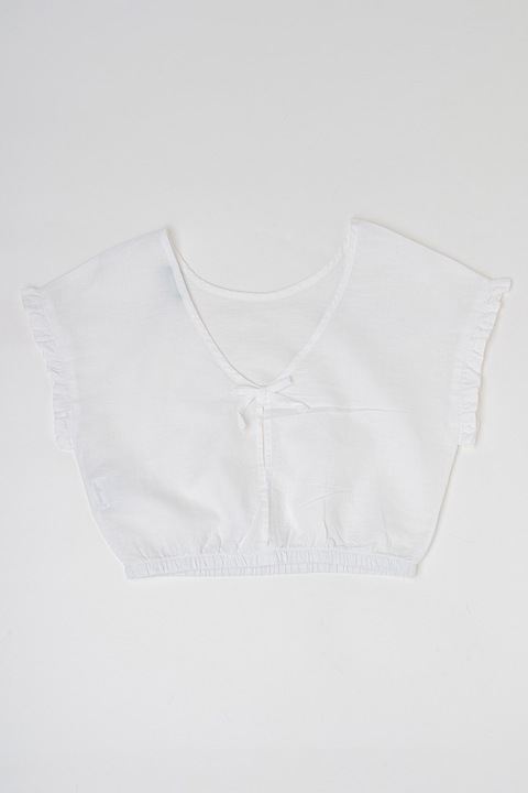 United Colors of Benetton, Bluza crop din amestec de in si bumbac cu maneci scurte, Alb, 130 CM