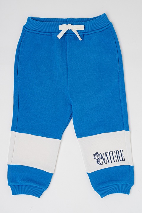 United Colors of Benetton, Памучен спортен панталон с принт, Бял/Син
