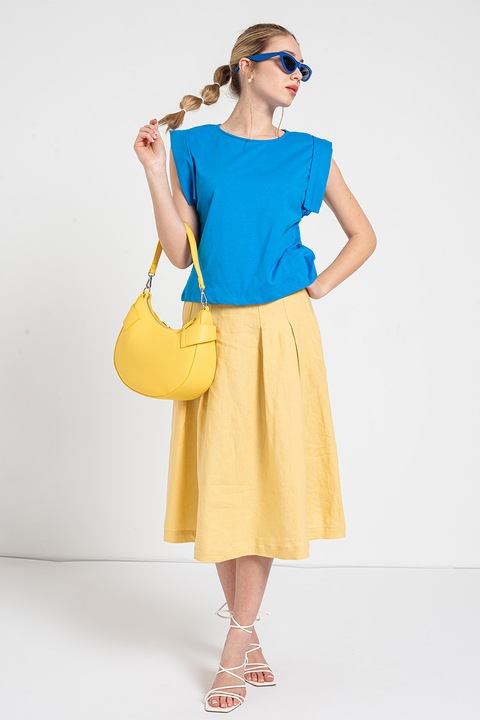 United Colors of Benetton, Tricou din bumbac cu decolteu la baza gatului, Albastru royal, XS