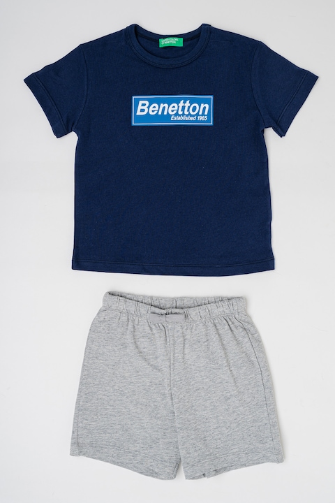 United Colors of Benetton, Póló és rövidnadrág szett, Szürke/Tengerészkék
