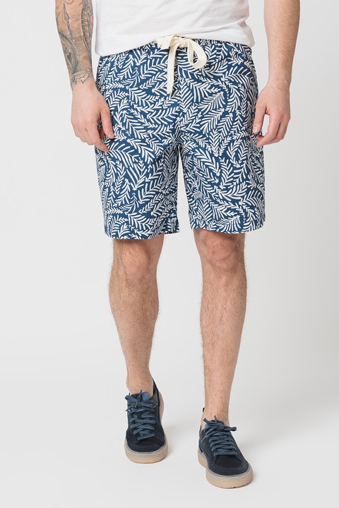 United Colors of Benetton, Húzózsinóros rövidnadrág mintával, Fehér/Kék