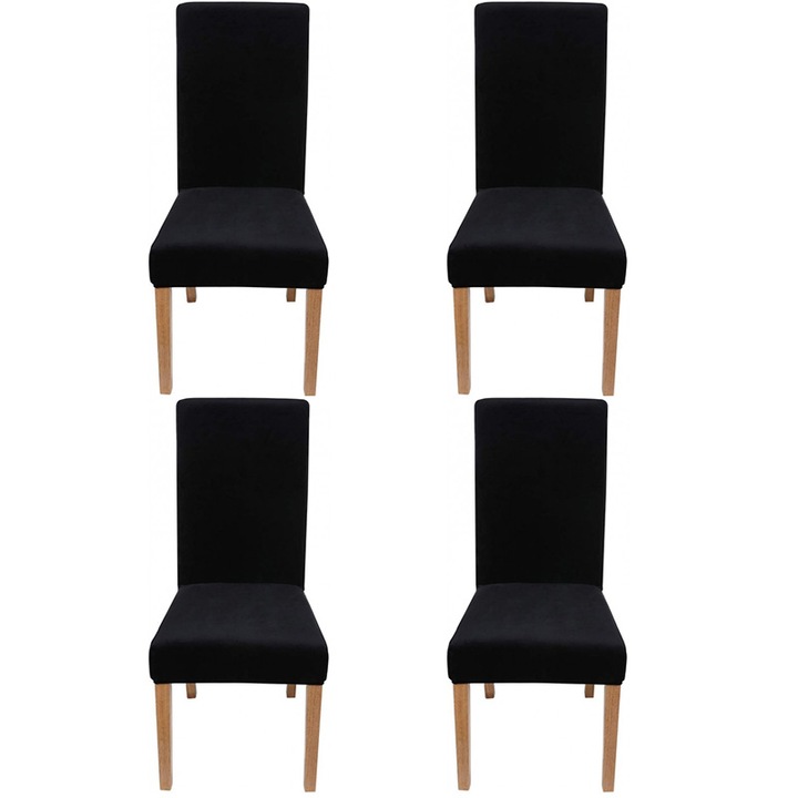 Set 4 huse pentru scaun, marime universala, din material Catifea Negru Elastix 45 cm x 60 cm