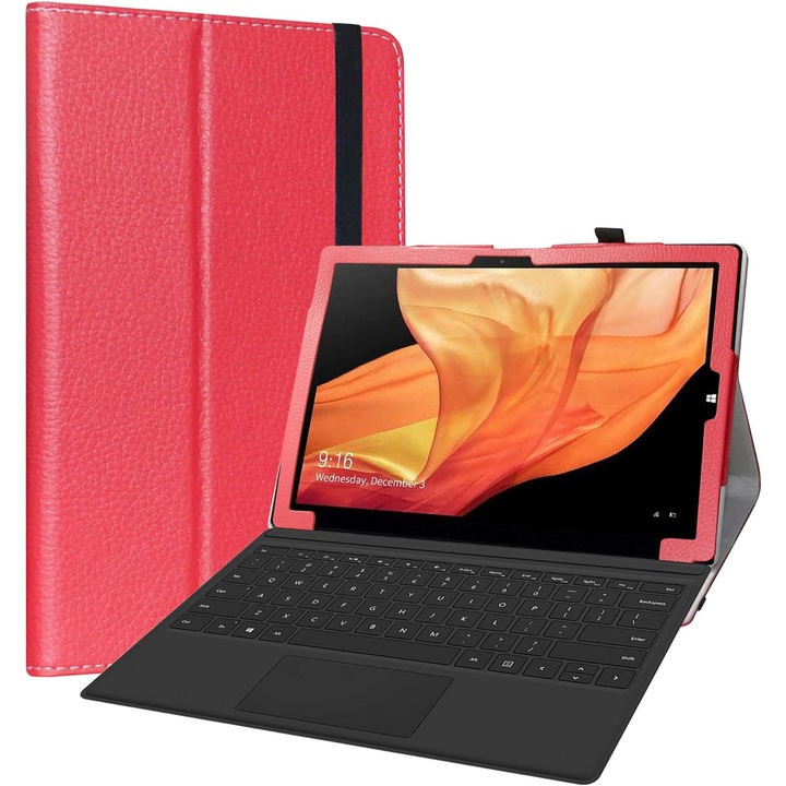 Husa tableta tip stand, compatibila cu CHUWI UBook X de 12", protectie 2 in 1, cu suport pliabil, flip cover, Rosu