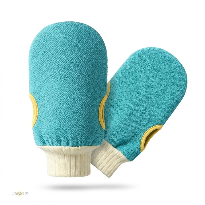Set Duo de Manusi Exfoliante Delicate, Jaskus, cu Textura Placuta si Nuanta Proaspata, Turcoaz Viu