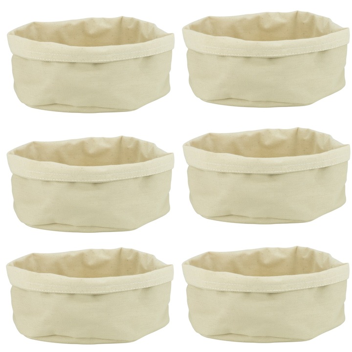 Set 6 cosuri textile ovale pentru paine/fructe CULINARO, 25x18xh12cm, crem