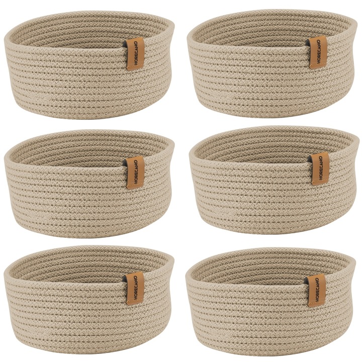 Set 6 cosuri paine/depozitare rotunde CULINARO, din snur textil impletit, D19xh7cm, bej